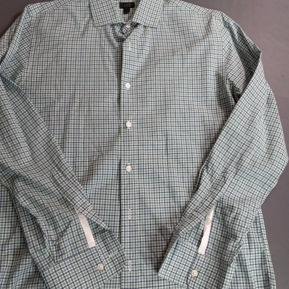 J. Crew Crosby 120's Ply Shirt Blue Green Gingham Check Cotton Size M